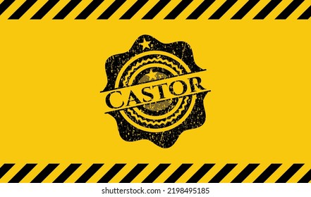 Castor inside warning sign, black grunge emblem. Vector Illustration. Detailed. 