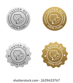 castor oil label silver and gold color. natural ingredient for cosmetic or beauty product.