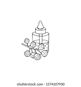 Castor oil outline vector illustration. Hand drawn bottle with organic products.