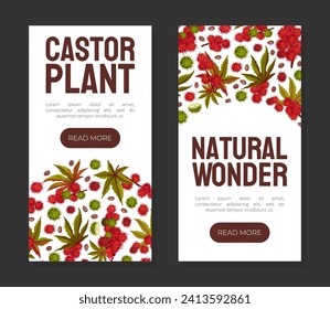 Castor Plant Banner Design with Leaves and Inflorescence Vector Template