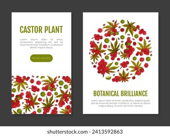 Castor Plant Banner Design with Leaves and Inflorescence Vector Template