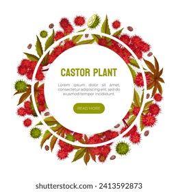 Castor Plant Banner Design with Leaves and Inflorescence Vector Template