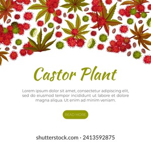 Castor Plant Banner Design with Leaves and Inflorescence Vector Template