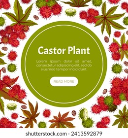 Castor Plant Banner Design with Leaves and Inflorescence Vector Template