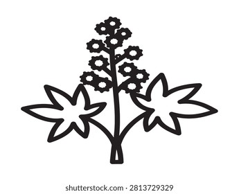Castor plant icon. Ricinus communis line art. Botanical nature symbol.