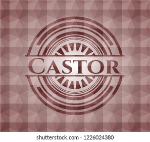 Castor red emblem or badge with abstract geometric polygonal pattern background. Seamless.