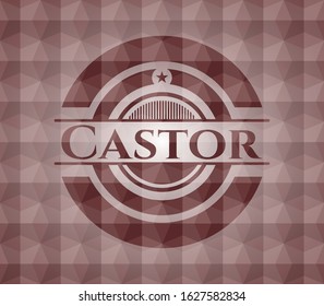 Castor red emblem or badge with geometric pattern background. Seamless.