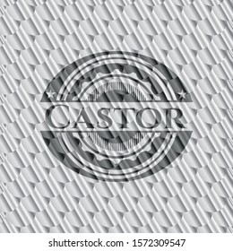 Castor silver emblem. Scales pattern. Vector Illustration. Detailed.