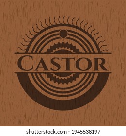 Castor wood emblem. Retro. Vector Illustration. 