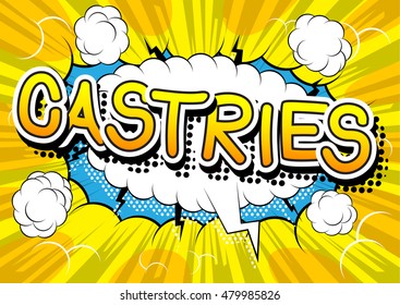 Castries - Comic book style text.