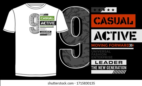 Casual active stylish typography slogan for t-shirt. Leader The New Generation. Abstract design with the camouflage and grunge style. Vector print, typography, poster. Global swatches.