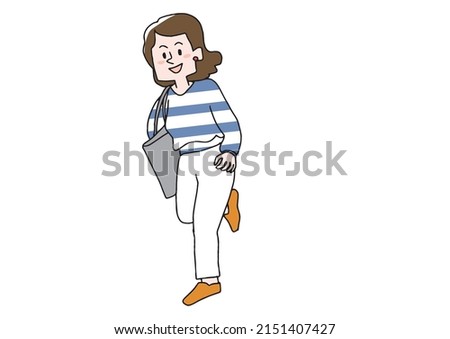 A casual and active woman with a quick pace, a comical handwritten person vector, a warm line drawing