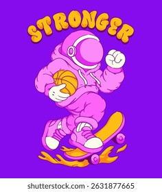 Casual Astronaut Character is Skateboarding, for Urban Streetwear T-shirt and Poster Art Design