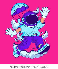 Casual Astronaut Skydiving Character, for Urban Streetwear T-shirt and Poster Art Design