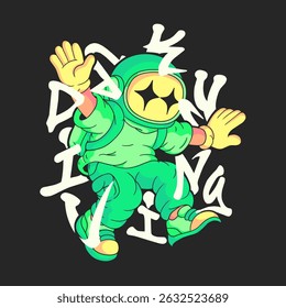 Casual Astronaut Skydiving Character, for Urban Streetwear T-shirt and Poster Art Design