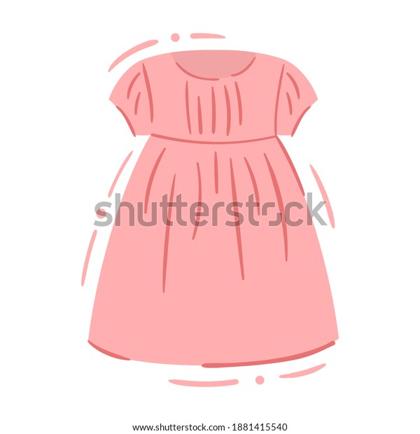 ふわふわしたスカートを着たカジュアルな女の子のピンクのドレス 分離型ベクターイラスト かわいい子がドレスを着る カジュアルまたはパーティーのベビー服 シングルクリップアート 幼児ファッション のベクター画像素材 ロイヤリティフリー