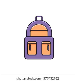 Casual backpack in trendy line flat style with two pockets with zippers. Icon of city knapsack on isolated white background. Back to school vector illustration.