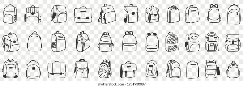 Casual backpacks accessories doodle set