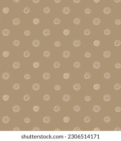 Casual beige swirly polka dots on caramel background. Seamless hand drawn vector pattern for printing on paper of fabric surfaces.