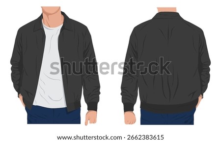Casual black bomber jacket mockup front and back view