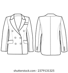 Casual blazer jacket. Jacket technical fashion illustration. Flat apparel jacket template front and back