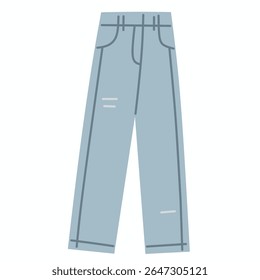 Calça jeans azul casual em estilo plano desenhado à mão, adequado para o uso diário, coleções de moda de inverno, ou aconchegante casual-temático projetos.