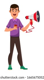 casual boy cartoon character announces something