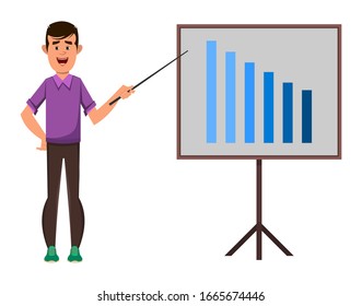 casual boy cartoon character giving presentation