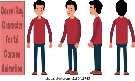 Casual boy character four sided all angle for cartoon animation background.