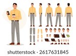 Casual business man character constructor for animation. Front, side and back view set. Body parts, postures, poses collection. Vector illustration.
