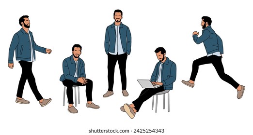 Casual Business man character in different poses. 