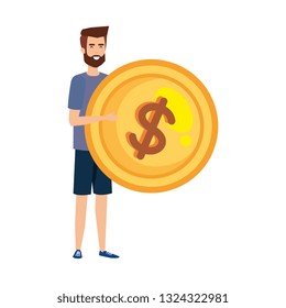 casual businessman lifting coin money