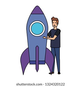 casual businessman with rocket