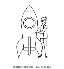 casual businessman with rocket