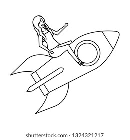 casual businesswoman flying in rocket