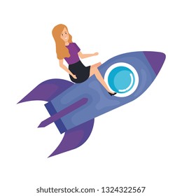 casual businesswoman flying in rocket