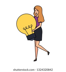 casual businesswoman lifting bulb