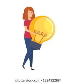 casual businesswoman lifting bulb