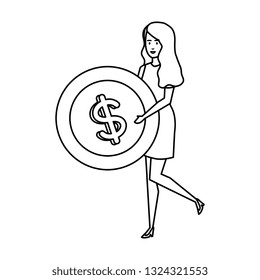 casual businesswoman lifting coin money