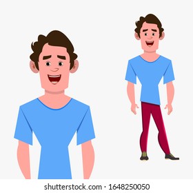 casual cartoon man character standing pose vector illustration for your design, motion or animation