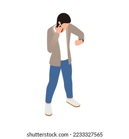 Casual city people isometric composition with isolated human character on blank background vector illustration