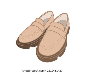 Casual classic beige women's shoes. . Modern fashionable comfortable shoes. Flat vector illustration isolated on white background