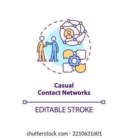 Casual contact networks concept icon. Building business relationship meetings abstract idea thin line illustration. Isolated outline drawing. Editable stroke. Arial, Myriad Pro-Bold fonts used