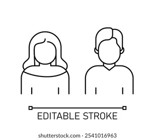 Casual couple man and woman Thin line customizable illustration. Contour symbol. Vector isolated outline drawing. Editable stroke