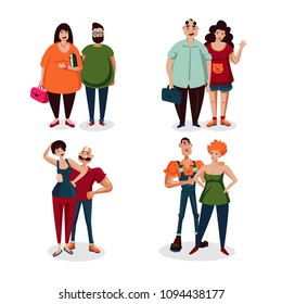 Casual couple vector people set. Isolated on white cartoon character. Ordinary people collection.