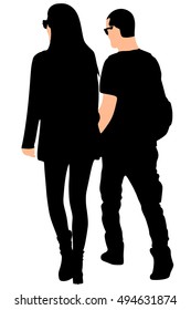 Casual couple is walking