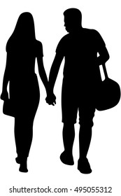 Casual couple is walking
