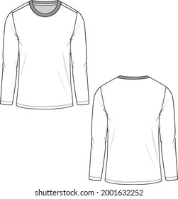 Casual crew neck long sleeve t-shirt technical fashion flat sketch drawing design