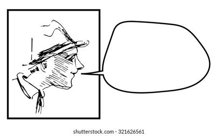 Casual curious man comic book person with text bubble