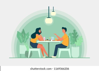 Casual Date Night Young Couple In Love Vector Illustration 